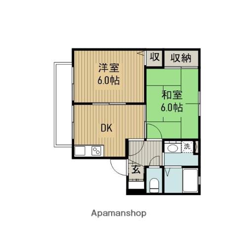 ボナール町田B(2DK/2階)の間取り写真