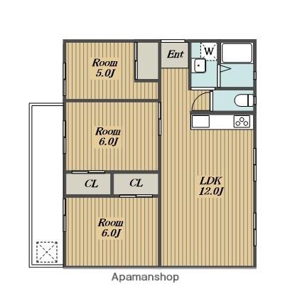 鵜野森団地(3LDK/3階)の間取り写真