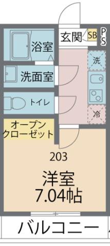 カインドネス矢部(1K/2階)の間取り写真