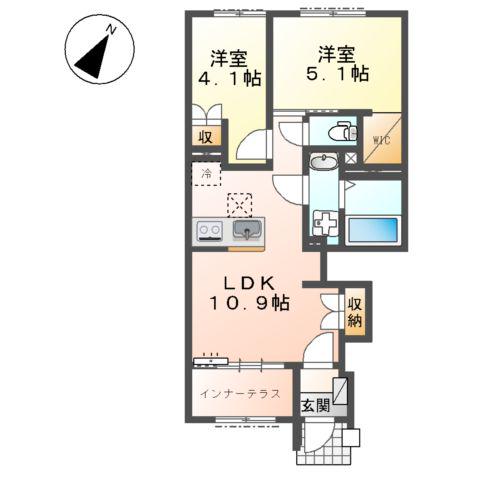 中央区上溝アパート(2LDK/1階)の間取り写真