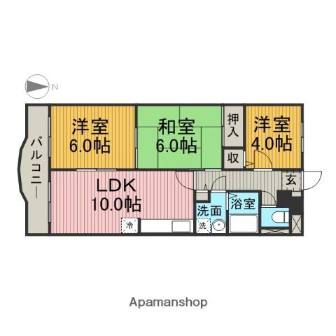 シャロム大和(3LDK/3階)の間取り写真