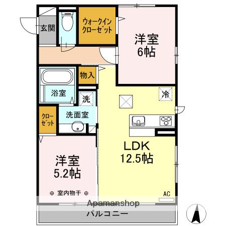 リベルラ美鈴(2LDK/3階)の間取り写真