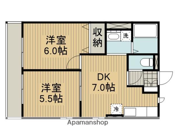 相模線 社家駅 徒歩17分 2階建 築23年(2DK/1階)の間取り写真