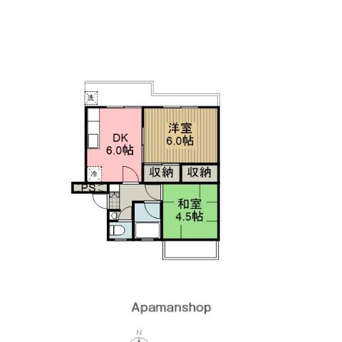 海老名三紫コーポ(2DK/2階)の間取り写真