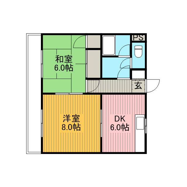ミルキーウェイつきみ野(2DK/2階)の間取り写真