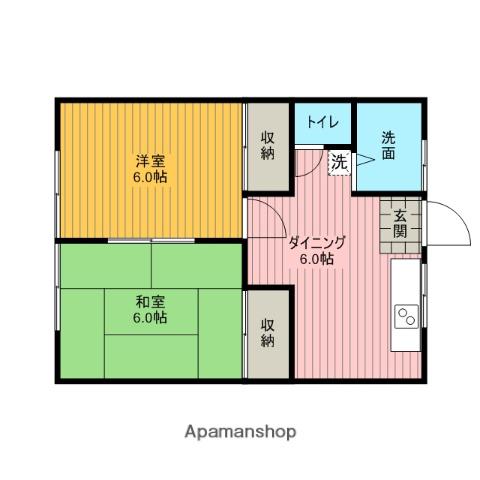 コーポフジB棟(2DK/2階)の間取り写真