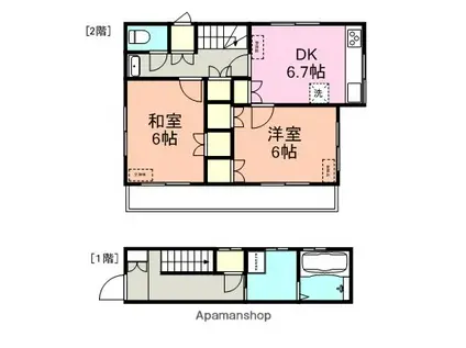 横浜線 町田駅 徒歩24分 2階建 築27年(2DK)の間取り写真