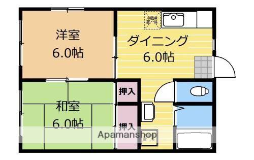 フラット滝の沢(2DK/1階)の間取り写真