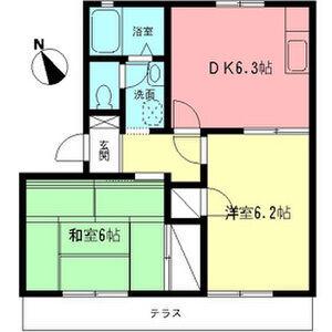 アンバービレッジS(2DK/1階)の間取り写真