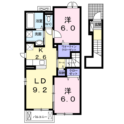 モアナ レア(2LDK/2階)の間取り写真