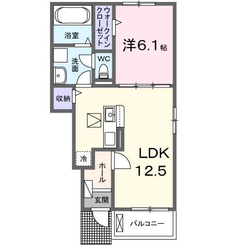エレガンス田名B(1LDK/1階)の間取り写真
