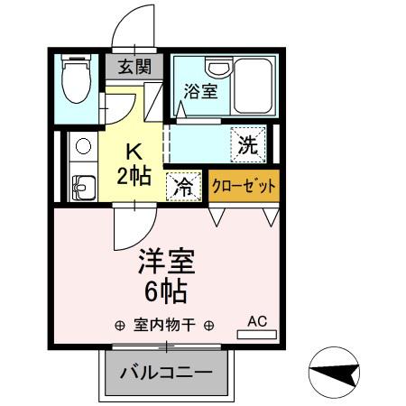 モナリエ大野台(1K/2階)の間取り写真