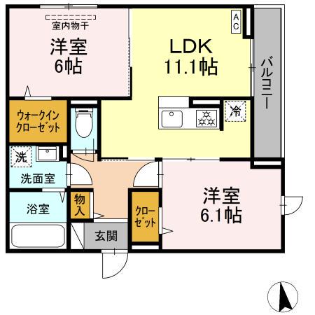 ヴィルフレア深見台(2LDK/2階)の間取り写真