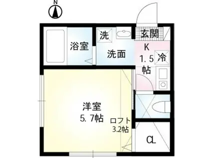 セレーノ田浦Ⅱ(1K/2階)の間取り写真