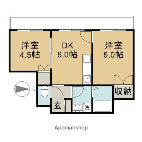 ルナパラシオ綾部(2DK/2階)の間取り写真