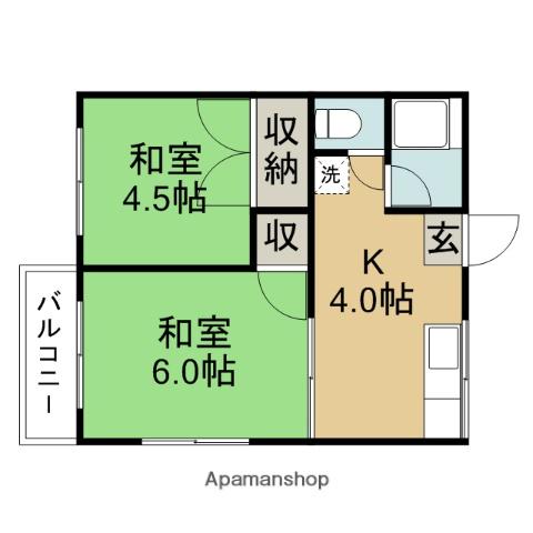ハイネス堀の内(2DK/2階)の間取り写真