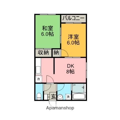 メルベーユ桜ヶ丘(2DK/3階)の間取り写真