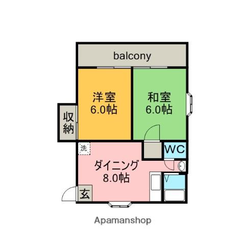 ハイツウエストB(2DK/2階)の間取り写真