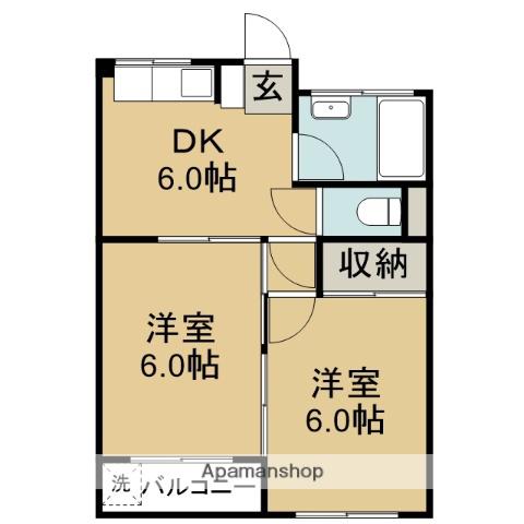 コーポつくし乃(2DK/3階)の間取り写真