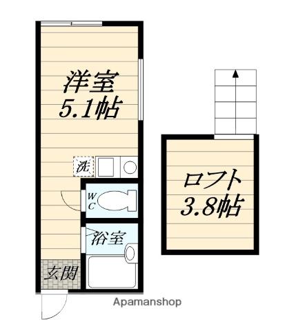ユナイト六浦ジローラモ・カルダーノ(ワンルーム/2階)の間取り写真
