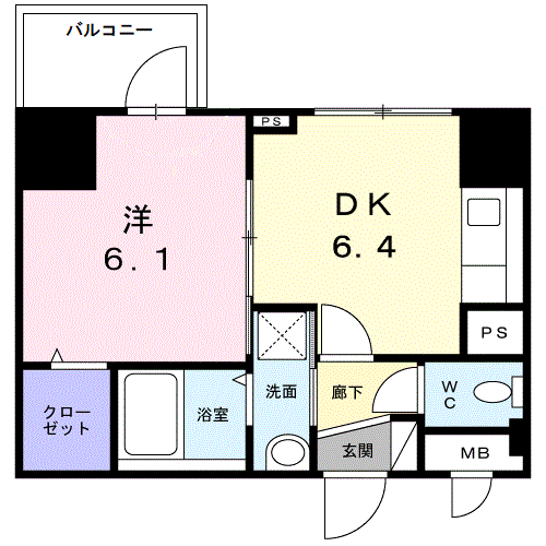 スアヴィス横須賀中央(1DK/1階)の間取り写真