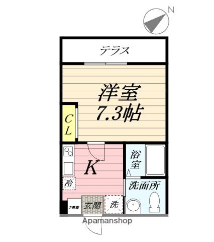 ハーミットクラブハウス衣笠ⅡA棟(1K/1階)の間取り写真