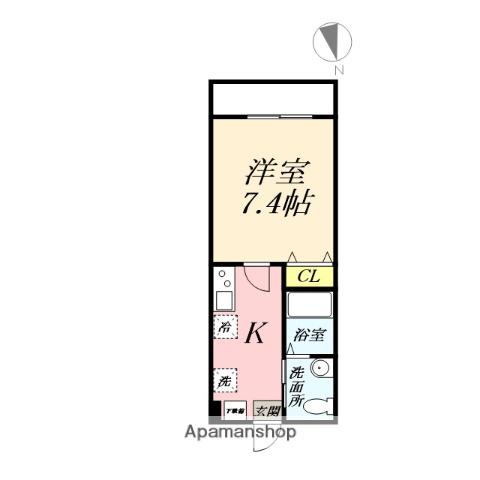 ハーミットクラブハウス衣笠Ⅱ C号棟(1K/1階)の間取り写真