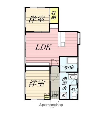 横須賀線 衣笠駅 徒歩17分 1階建 築59年(2LDK)の間取り写真