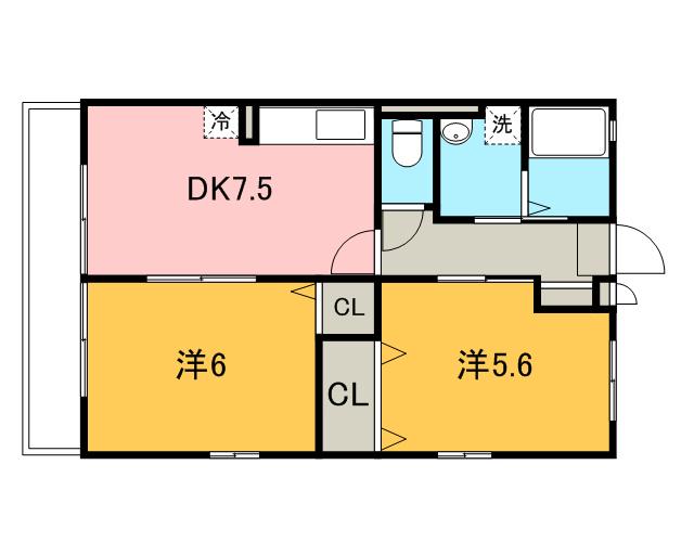 ファミールシャンブルA(2DK/2階)の間取り写真