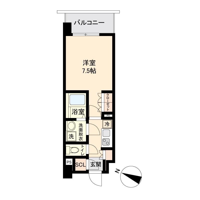 オープンブルーム二子(1K/6階)の間取り写真