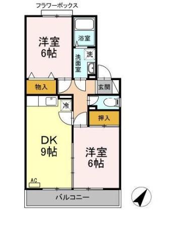 ヒルサイドタウンAB(2DK/2階)の間取り写真
