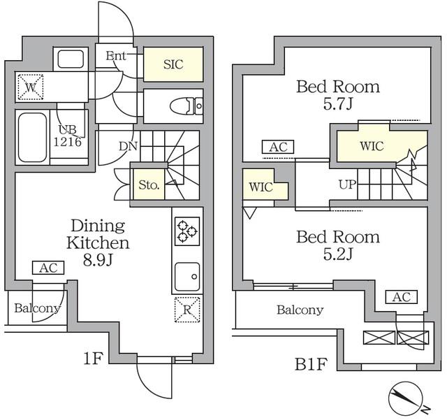 アジールコート三宿テラス(2DK/1階)の間取り写真