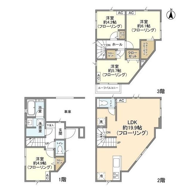 東急東横線 元住吉駅 徒歩10分 3階建 築4年(4LDK)の間取り写真
