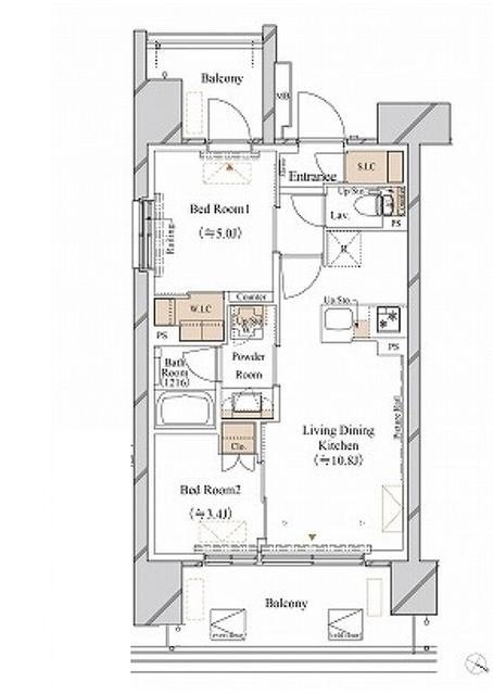 ブランシエスタ新丸子リバーフロント(2LDK/12階)の間取り写真