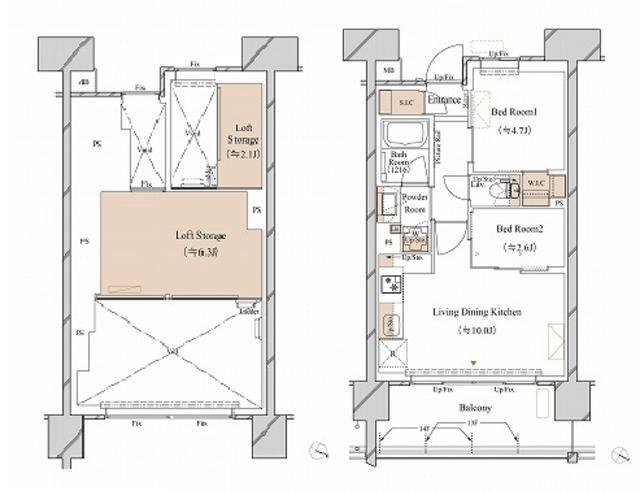ブランシエスタ新丸子リバーフロント(2LDK/13階)の間取り写真