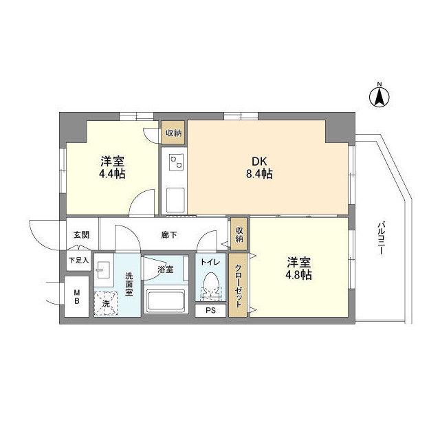 ミリアレジデンス西蒲田(2DK/2階)の間取り写真