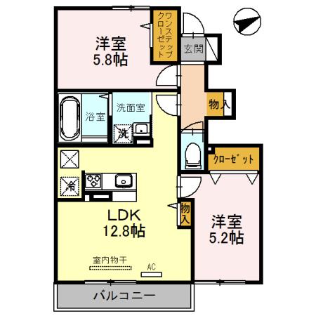 プレミール・イダⅡ(2LDK/1階)の間取り写真