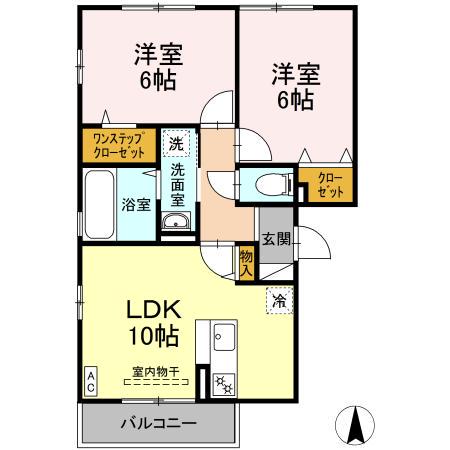 アンソレイユ(2LDK/2階)の間取り写真