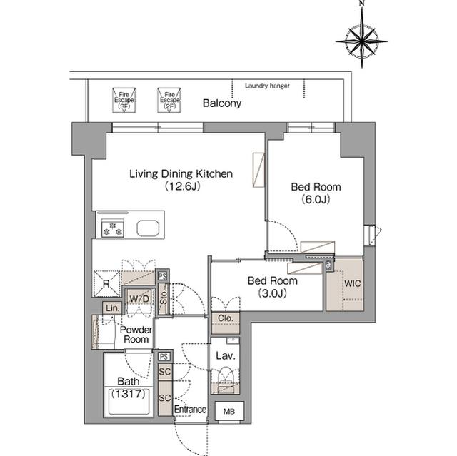 ヴェール・クレール武蔵小杉(2LDK/2階)の間取り写真