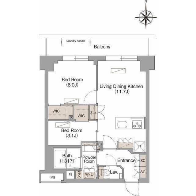 ヴェール・クレール武蔵小杉(2LDK/2階)の間取り写真