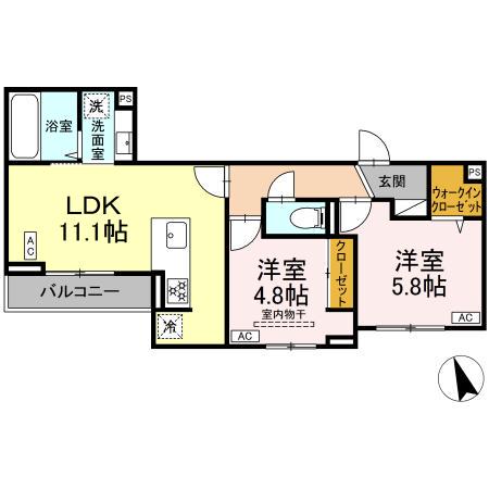 シェーンブルーメ横浜(2LDK/3階)の間取り写真