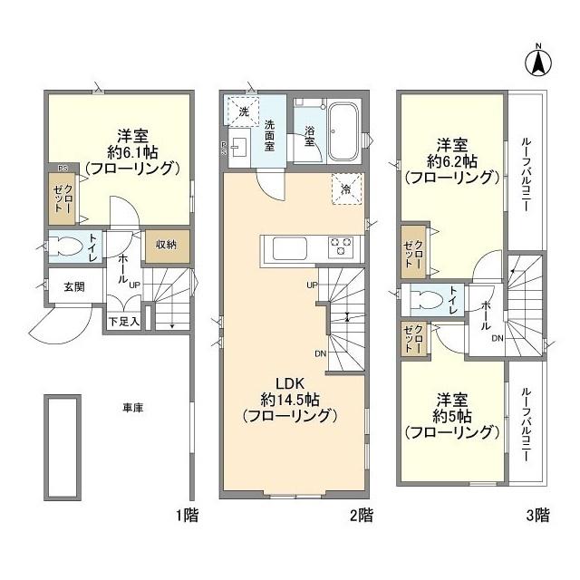 南武線 矢向駅 徒歩5分 3階建 築3年(3LDK)の間取り写真