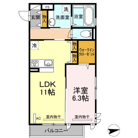 ラフィネ宿河原(1LDK/3階)の間取り写真
