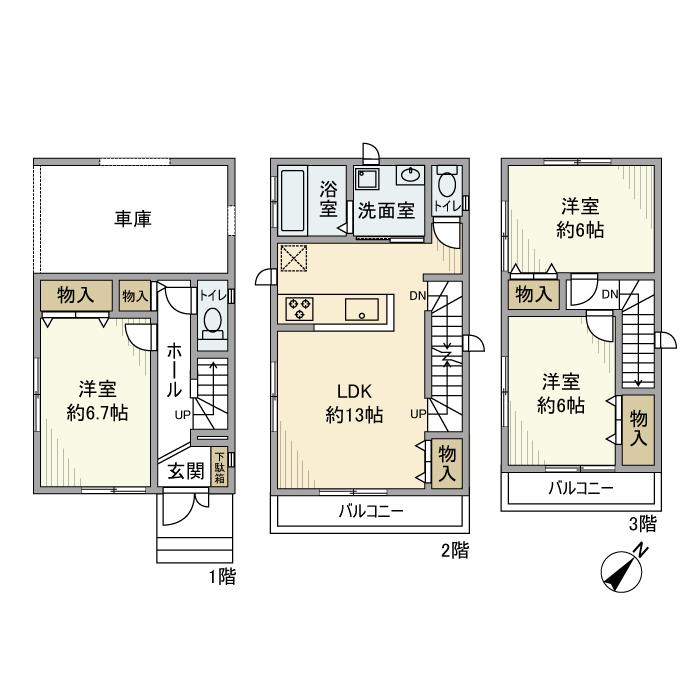 京浜急行電鉄大師線 東門前駅 徒歩10分 3階建 築12年(3LDK)の間取り写真