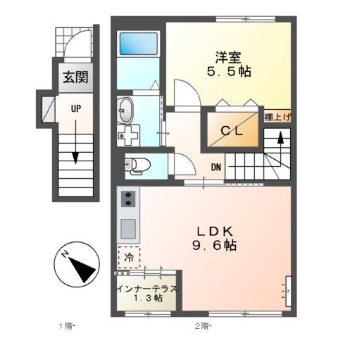 WALL ROSE(1LDK/2階)の間取り写真