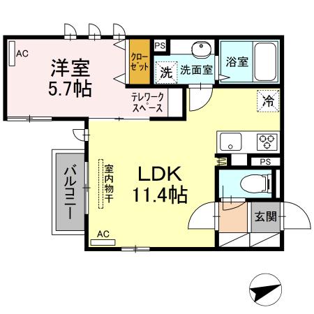 カーサ津田山(1LDK/2階)の間取り写真