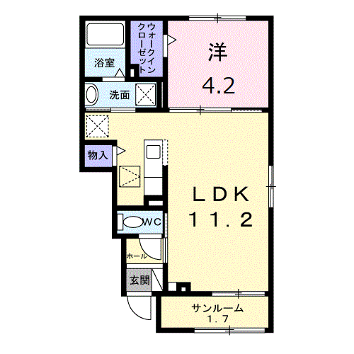エクサージュⅡ(1LDK/1階)の間取り写真