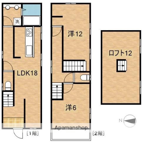 東急目黒線 新丸子駅 徒歩19分 2階建 築36年(2LDK)の間取り写真