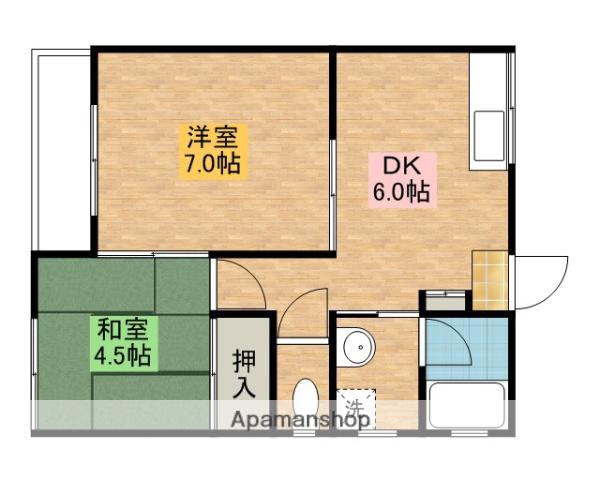 ハイツグリーン&ブルー(2DK/2階)の間取り写真