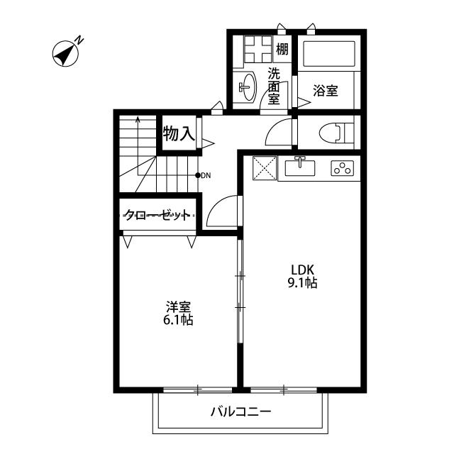アスピリアオトワ(1LDK/2階)の間取り写真